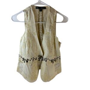 True Meaning Linen M Vest Studs Cream Gray